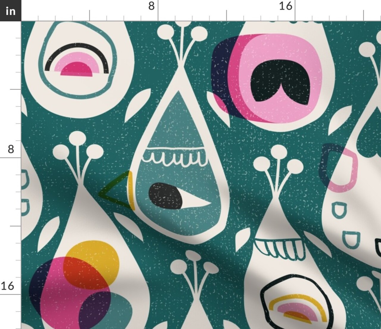 Modern Retro Abstract Mid Century Mod Bird Feather Dark Green Custom Printed Fabric by Spoonflower Various Fabrics by the Yard or Fat Quarter
